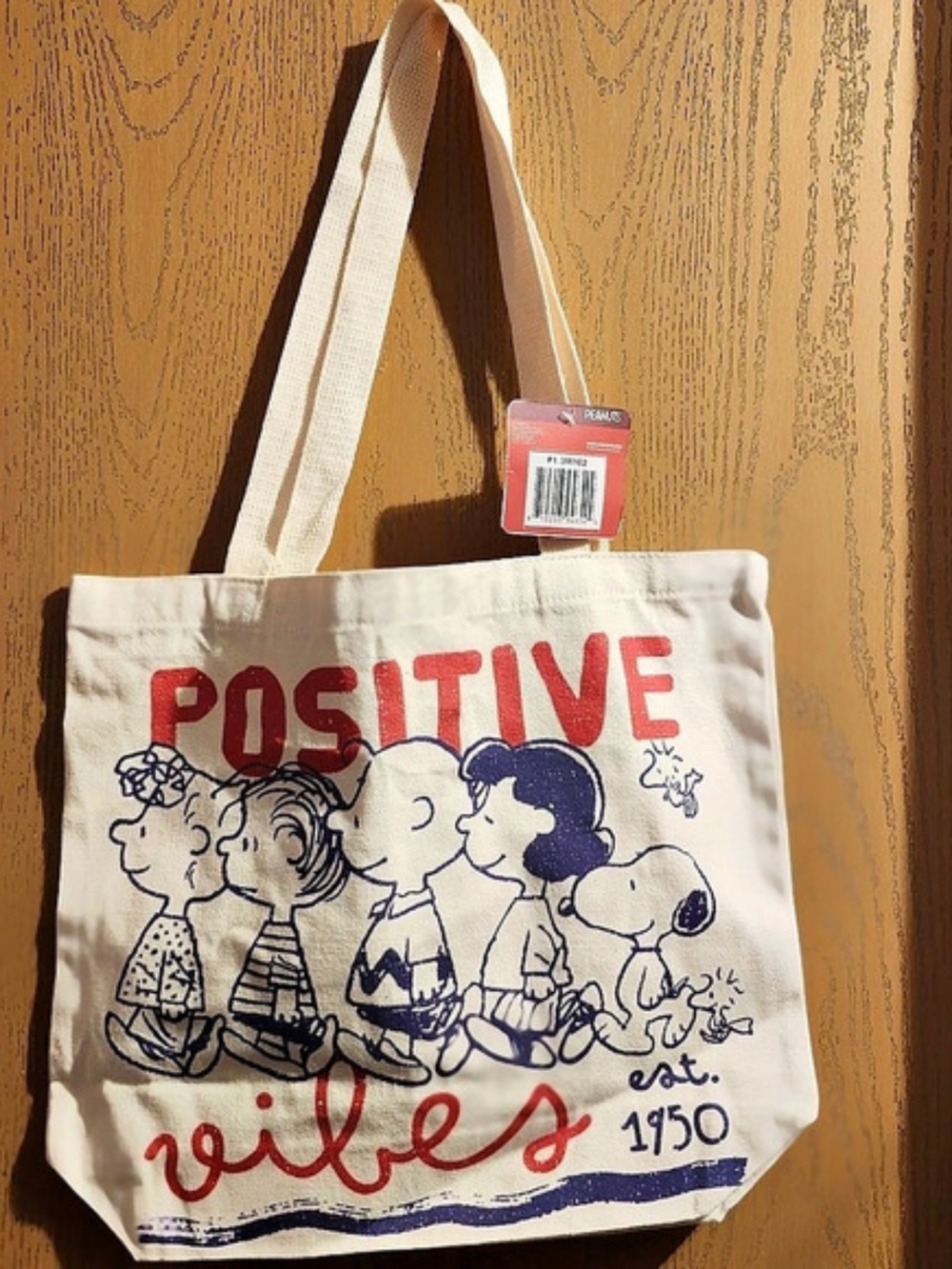 Peanuts Positive Vibes est. 1950 Canvas Tote Bag Tote NWT